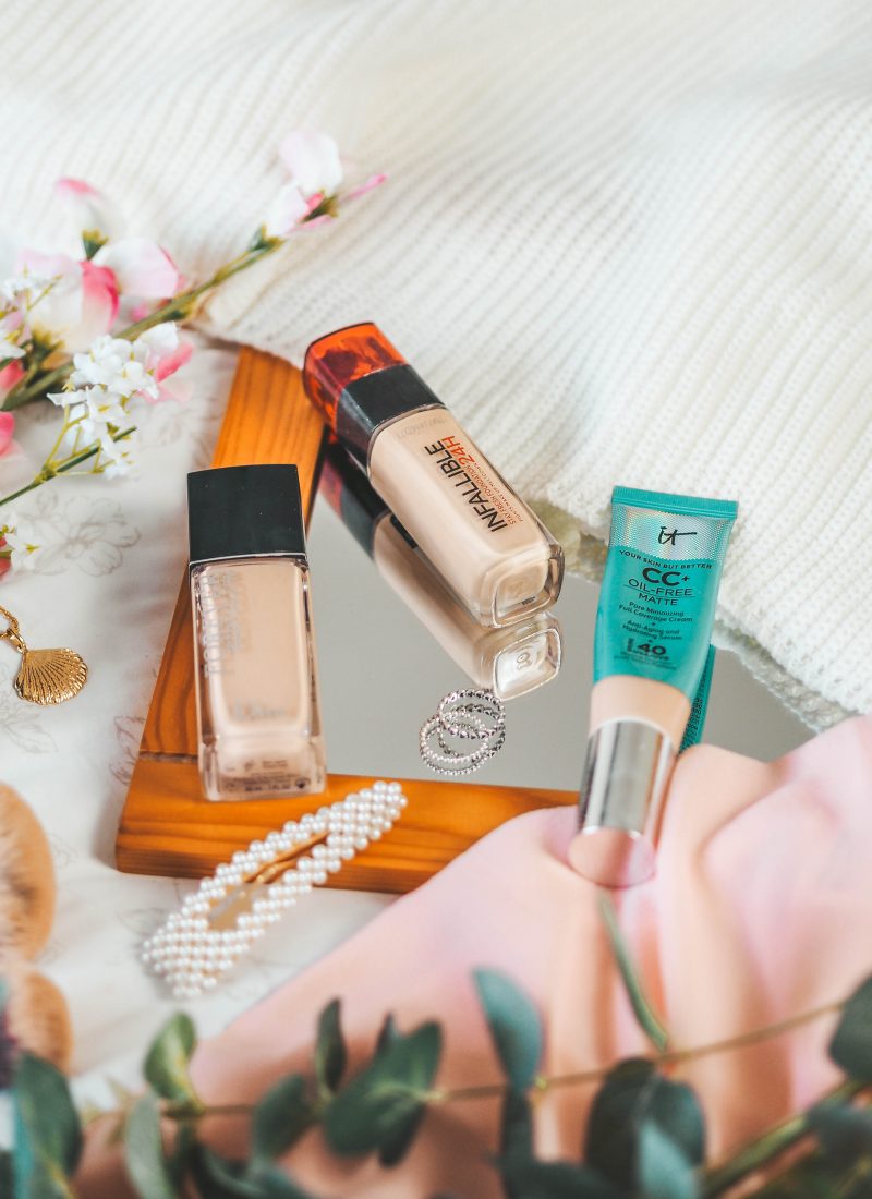 flatlay of 3 foundations